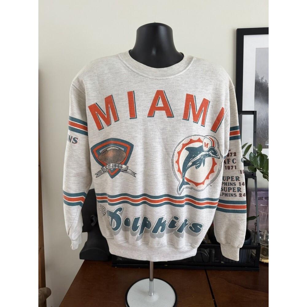 VTG 90s Miami Dolphins Long Gone Sweatshirt Men’s L 1972 Perfect Season NFL AOP
